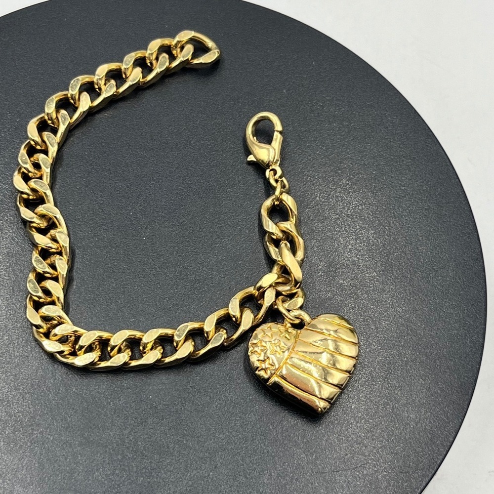 St. John‎ Vintage U.S.A. Heart Puff Charm Chain Link Gold Tone Bracelet
